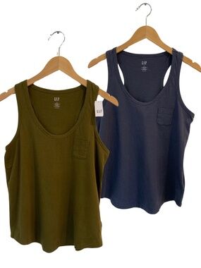 Two NEW GAP Cotton Knit Pocket Tank Tops Sz S